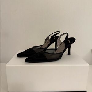 CHANEL Black Mesh Slingback Heels